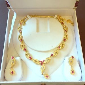 Beautiful Red and Gold Necklace and Earing Combo
